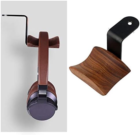KiaoTime Headphone Hanger Holder - Walnut Wood Headset Stand, Universal Fit (Under-Desk Mount)