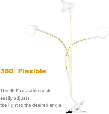 Clip on Lamp USB Reading Light, 3 Color Modes, 10 Brightness Dimmable, 360° Flexible Desk Lamp with Clamp, Eye Care Clip on Light for Bed Desk Headboard Home Dorm White
