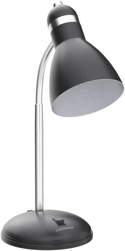 LEPOWER Metal Desk Lamp, Eye-Caring Table Lamp, Study Lamps with Flexible Goose Neck for Bedroom, Home Office (Matte Black)