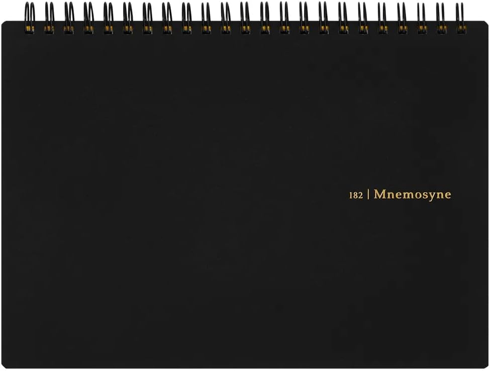 Maruman Mnemosyne Grid Notebook- Horizontal A4 Layout, 8.27" x 11.69", 70 Sheets / 140 Pages, 5mm Graph Paper Journal, Perforated Pages & Wire-Bound to Lay Flat, Black, Made in Japan