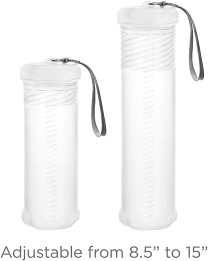 QWORK Extendable Artist Storage Tube - Durable Plastic, 2 Pack Adjustable Length 8.5" to 15", 2.4" Width, Translucent with Carrying Lanyard for Brushes, Pens & Watercolor Supplies