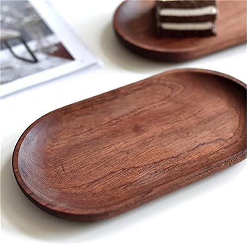 Mini Serving Tray for Jewellery Key Coin Set of 2, Oval Natural Wood Dessert Cup Tray, Small Wooden Cheese Plate, Tableware Decorative Tray (2)