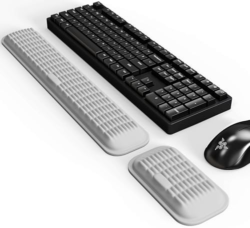 MEKASS Ergonomic Wrist Rest for Keyboard and Mouse, Soft Memory Foam Keyboard Wrist Rest Set with Non-Slip Silicone Base, Easy Typing, Pain Relief, Comfort for Office, Work, Gaming (Classic Black)