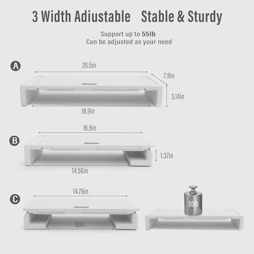 OImaster Adjustable Monitor Stand Riser with Drawer - Foldable Computer Stand for Desk, Desktop Organizer with Phone Holder & Pen Slot, Space Saving Laptop Riser for Home Office, Black