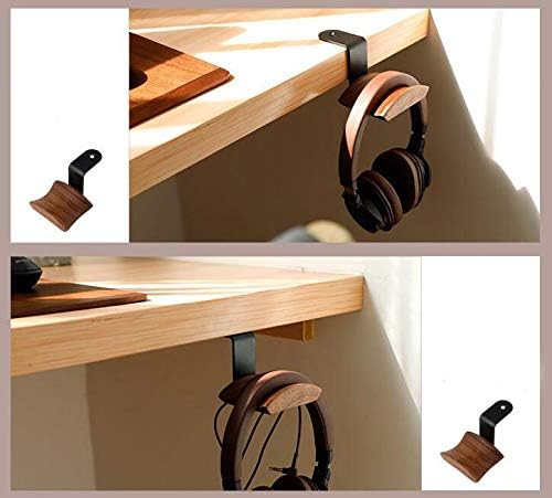 KiaoTime Headphone Hanger Holder - Walnut Wood Headset Stand, Universal Fit (Under-Desk Mount)