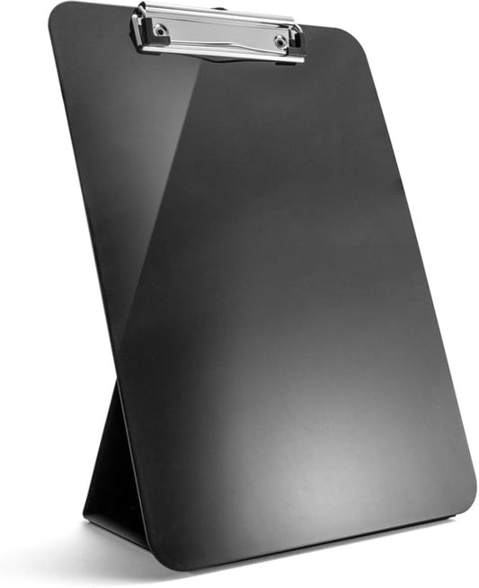 Officemate Recycled Plastic Free Standing Clipboard with Easel Back, Lightweight Portable Writing Foldable Clip Board for School, Office, Home, Restaurant, Black (83039)