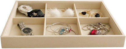 Velvet Sunglasses Organizer Tray 4 Slot, Stackable Eyewear & Glasses Display Case, Premium Beige Velvet, Scratch-Free Lining, Drawer Insert for Dressing Table Vanity Home Retail Trade Show