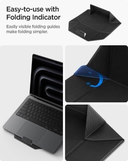 Spigen Slim Fold Portable Laptop Stand Keyboard Riser Foldable Ergonomic Angle Lift Anti-Slip Compatible with MacBook Neo, MacBook Air, MacBook Pro 11"-16" and iPad/Air/Pro and More - Black (LD201-S4)
