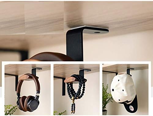 KiaoTime Headphone Hanger Holder - Walnut Wood Headset Stand, Universal Fit (Under-Desk Mount)