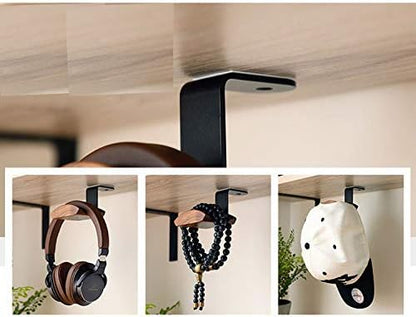 YANGMEI Under-Desk Mount Headphone Hanger Holder Headset Stand Walnut Wood Headphone Rack Hook Desk Tabletop Tape Under-Desk Mount Headphone Hanger Holder for Audio,Studio & Gaming Headphones