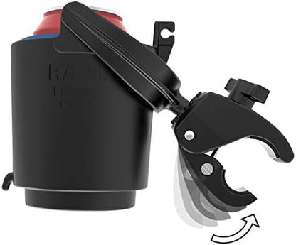 RAM Mounts Tough-Claw Mount Cup Holder, Level Cup 16oz Self-Leveling Drink Holder with B Size 1" Ball, Handlebar & Rail Clamp RAM-B-132-400U