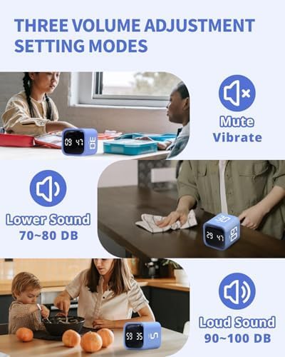 Productivity Timer Flip Gravity Sensor Cube Timer Countdown & Countup,Mute & Vibrate & Sound，5/10/30/60min & Custom Timing, Perfect for ADHD,Work,Learning,Kitchen Cooking (1Black)