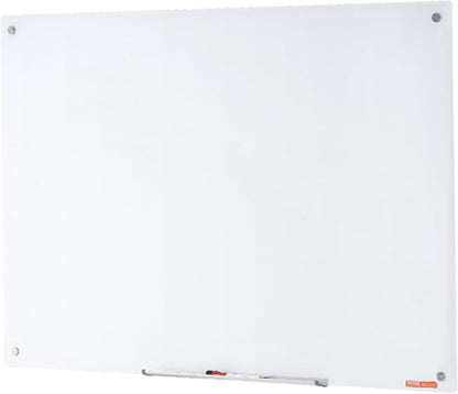 VEVOR Magnetic Glass Whiteboard, Dry Erase Board 36"x24", Wall-Mounted Large White Glassboard Frameless, with Marker Tray, an Eraser and 2 Markers, Black