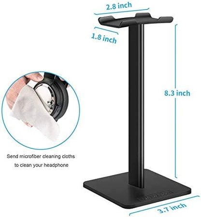New bee Headphone Stand Headset Holder Earphone Stand with Aluminum Supporting Bar Flexible Headrest ABS Solid Base for All Headphones Size (Black)