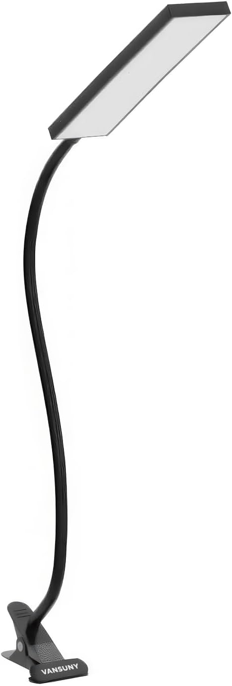 Vansuny Clip on Light LED Desk Lamp with Eye-Caring LED Light and Metal Clip, 6 Level Brightness 3 Color Modes, Power by USB Port 5W Adjustable Neck Reading Lamp for Home and Office (5W, Black)