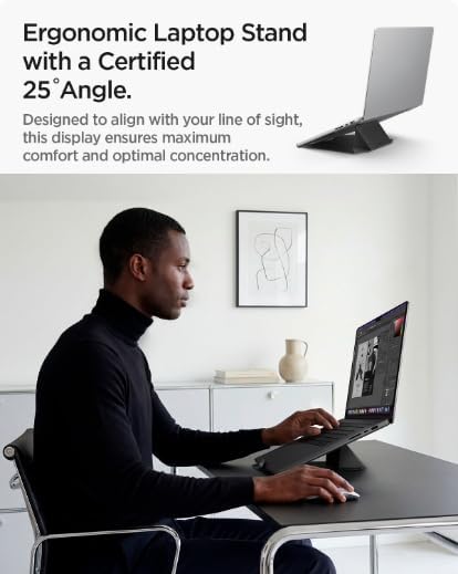 Spigen Slim Fold Portable Laptop Stand Keyboard Riser Foldable Ergonomic Angle Lift Anti-Slip Compatible with MacBook Neo, MacBook Air, MacBook Pro 11"-16" and iPad/Air/Pro and More - Black (LD201-S4)