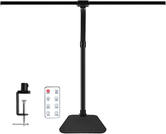 LED Desk Lamp for Office Dorm Home - Eye Caring Desk Light with Timer, Remote Control 24W Brightest Dual Screen Computer Monitor Gooseneck Dimmable Table lamp with Anti-Glare Cover Clamp