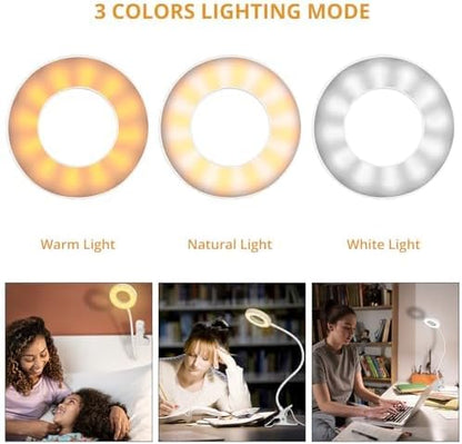 Woputne Desk Lamp Clip Light, 10 Dimmable Brightness 3 Light Modes Reading Light, Clamp Bedside Lamp for Painting, Craft, Study (Black)