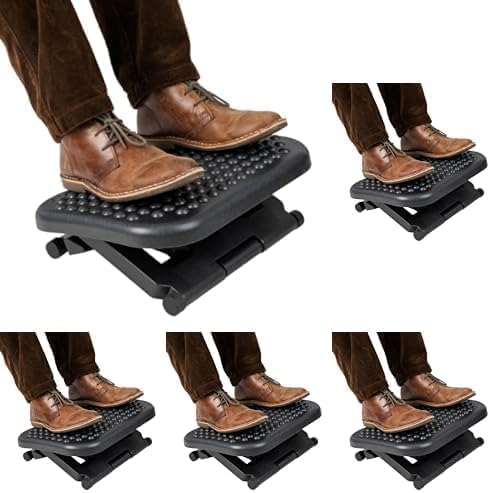 Mind Reader Foot Rest, Under Desk at Work, Ergonomic, Height Adjustable, Office, Plastic, 17"L x 13"W x 6.25"H, Black