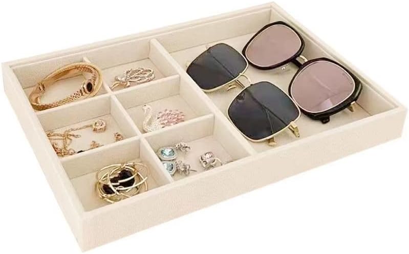 Velvet Sunglasses Organizer Tray 4 Slot, Stackable Eyewear & Glasses Display Case, Premium Beige Velvet, Scratch-Free Lining, Drawer Insert for Dressing Table Vanity Home Retail Trade Show