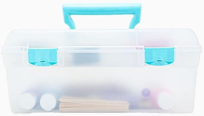 ArtBin 6937AG Essentials Lift-Out Tray Box, Portable Art & Craft Organizer with Handle and Tray, Clear/Aqua
