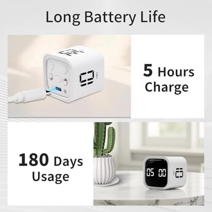 Productivity Timer Flip Gravity Sensor Cube Timer Countdown & Countup,Mute & Vibrate & Sound，5/10/30/60min & Custom Timing, Perfect for ADHD,Work,Learning,Kitchen Cooking (1Black)
