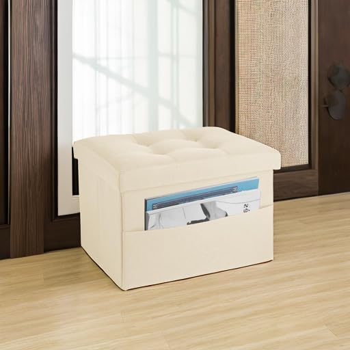 LINMAGCO Ottoman Storage Ottoman with Storage Small Foot Rest Stool Under Desk Stool Short Folding Footrest Linen Cloth Dark Gray 16X12X12IN