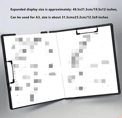 2 Pcs Folding Clipboard,Clipboard Foldable 9x12.5 inch Waterproof File Folder Clip Boards,A4 or A3 Size File Cover Folder Writing Clipboards with Two Metal Clip,Support Horizontal and Vertical (Black)