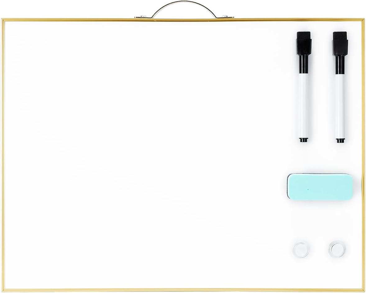 TSJ OFFICE Small Whiteboard Cork-Board - 16" X 12" Portable Aluminum Black Framed Magnetic Dry Erase Board, Small Bulletin Cork Board with Holder for Office, Home and School