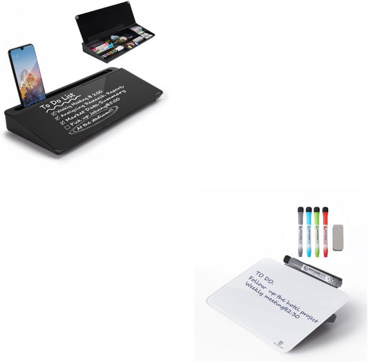 Desktop Glass White Board with Storage ＆ Small Desktop Glass Dry-Erase whiteboard