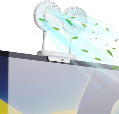 Monitor Fan with LED Lights, USB Desktop Fan with 2 Rotatable Heads, 3 Speeds Desk Fans Small Quiet with Sturdy Adjustable Clamp, Strong Wind Office Personal Cooling Fans for Laptop, Desktop.
