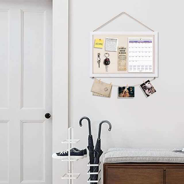 Emfogo Cork Board Vision Board, 16 "x11 White Linen Cork Boards for Walls with Frame, Pin Board Bulletin Board for Home Kitchen School Office Decor