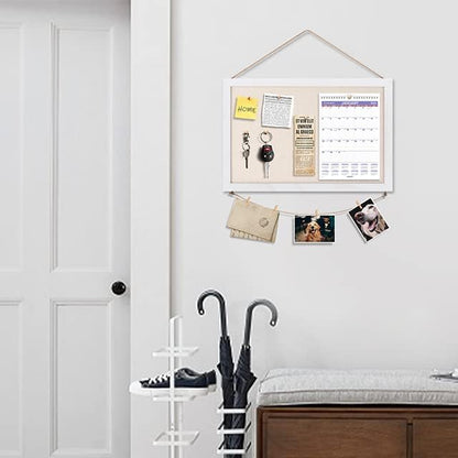 Emfogo Cork Board Vision Board, 16 "x11 White Linen Cork Boards for Walls with Frame, Pin Board Bulletin Board for Home Kitchen School Office Decor