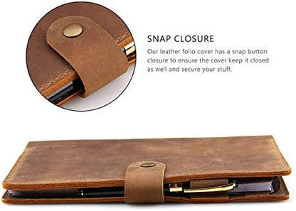 Robrasim Leather Cover for 6"x9" Steno Notebook, Leather Folio Cover Compatible with 6x9 Spiral Steno Pads, A5 Notebook Organizer with Pen Loop - Brown