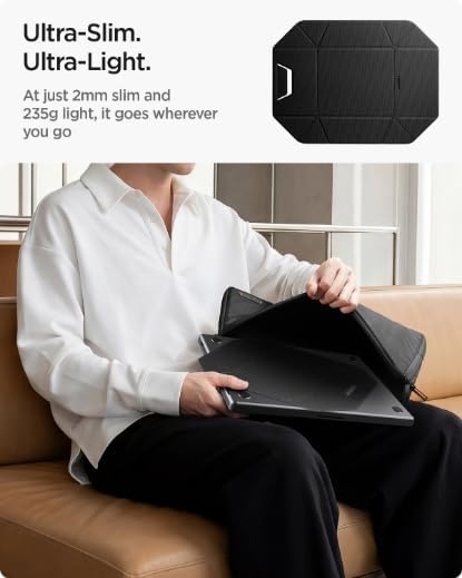 Spigen Slim Fold Portable Laptop Stand Keyboard Riser Foldable Ergonomic Angle Lift Anti-Slip Compatible with MacBook Neo, MacBook Air, MacBook Pro 11"-16" and iPad/Air/Pro and More - Black (LD201-S4)