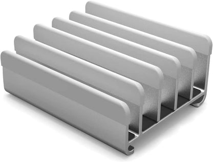Elestoria 5- Slot Vertical Laptop Stand - Aluminum Laptop Stand Vertical for Desk - Adjustable Width (12-38mm) Fits MacBook Pro/Air, Surface & Gaming Laptops upto 17.3"-Heavy Duty Laptop Holder-Silver