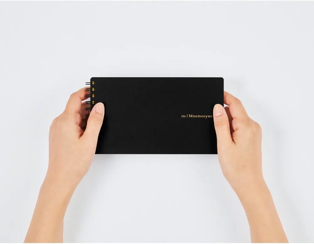 Maruman Mnemosyne Grid Notebook- Horizontal A4 Layout, 8.27" x 11.69", 70 Sheets / 140 Pages, 5mm Graph Paper Journal, Perforated Pages & Wire-Bound to Lay Flat, Black, Made in Japan