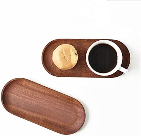 Mini Serving Tray for Jewellery Key Coin Set of 2, Oval Natural Wood Dessert Cup Tray, Small Wooden Cheese Plate, Tableware Decorative Tray (2)