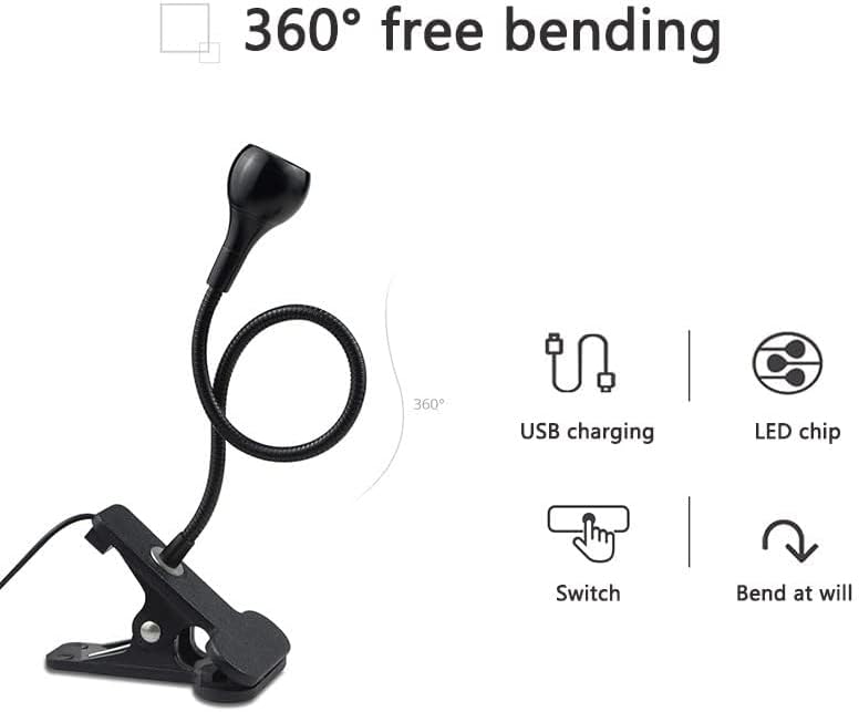 LED Desk Lamp Clip On Light,360°Flexible Gooseneck and Clamp Reading Light,Portable USB Powered Task Light with Clamp,Night Light Clip on for Desk, Bed Headboard and Computers Silver