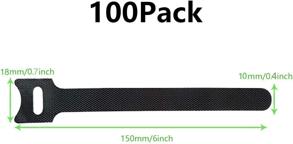 Cable Ties Reusable Black 50 Pack Cord Straps Hook and Loop Wire Wraps Keepers Clips Organizer Management Kit for tv pc Computer Charging Data Cables