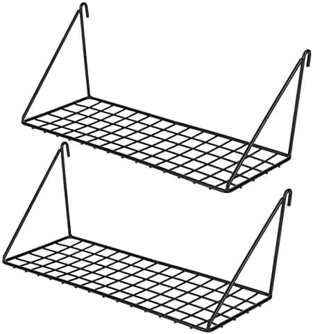 Kaforise Hanging Straight Shelf for Wire Wall Grid Panel, Small Wire Wall Organizer and Display Shelf, Size 11.8" X 4.3",Black Painted (4)