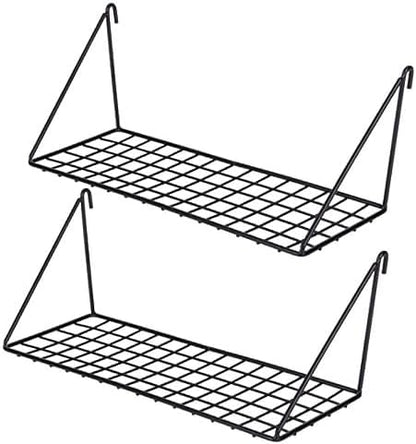Kaforise Hanging Straight Shelf for Wire Wall Grid Panel, Small Wire Wall Organizer and Display Shelf, Size 11.8" X 4.3",Black Painted (4)