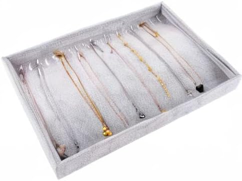 Emibele Glasses Organizer Jewelry Tray, 8 Grids with Clear Lid Velvet Tray Watch Storage Stackable Jewelry Showcase Display Storage with Detachable Inner Dividers, Beige