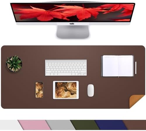 AFIING Large Desk Mat 47" x 17", Dual-Sided Natural Cork & PU Leather Desk Pad, Non-Slip Waterproof Mouse Pad for Office, Home & Gaming, Black
