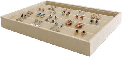 Velvet Sunglasses Organizer Tray 4 Slot, Stackable Eyewear & Glasses Display Case, Premium Beige Velvet, Scratch-Free Lining, Drawer Insert for Dressing Table Vanity Home Retail Trade Show