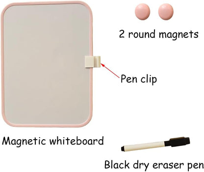 Small Dry Erase Board，Fridge Whiteboard，6" X 8" with Dry Erase Markers Magnetic and 2 Magnets，Mini Whiteboard for Office Door，School Lockers（White）