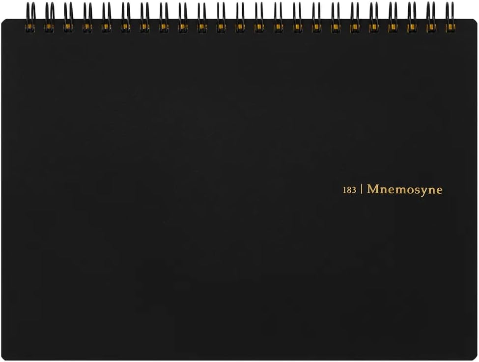 Maruman Mnemosyne Grid Notebook- Horizontal A4 Layout, 8.27" x 11.69", 70 Sheets / 140 Pages, 5mm Graph Paper Journal, Perforated Pages & Wire-Bound to Lay Flat, Black, Made in Japan