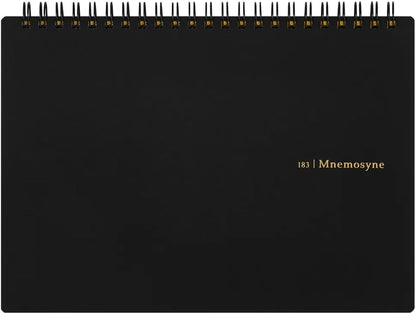 Maruman Mnemosyne Grid Notebook- Horizontal A4 Layout, 8.27" x 11.69", 70 Sheets / 140 Pages, 5mm Graph Paper Journal, Perforated Pages & Wire-Bound to Lay Flat, Black, Made in Japan