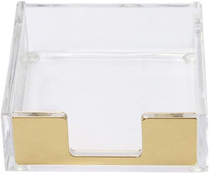 MultiBey Gold Sticky Notes Holder Clear Acrylic Memo Pad Dispenser Post it Note Holder Desk Supplies Organizer Accessories for Office Home Schools (Gold)