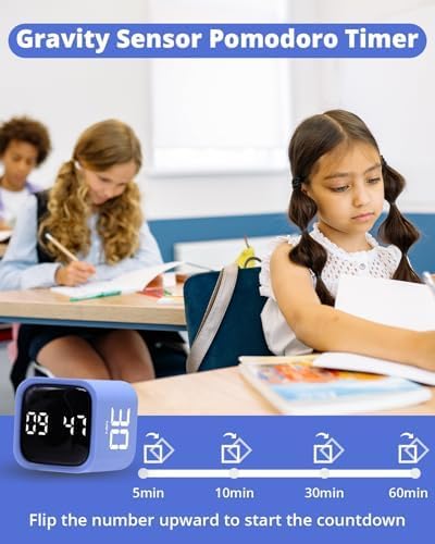 Productivity Timer Flip Gravity Sensor Cube Timer Countdown & Countup,Mute & Vibrate & Sound，5/10/30/60min & Custom Timing, Perfect for ADHD,Work,Learning,Kitchen Cooking (1Black)